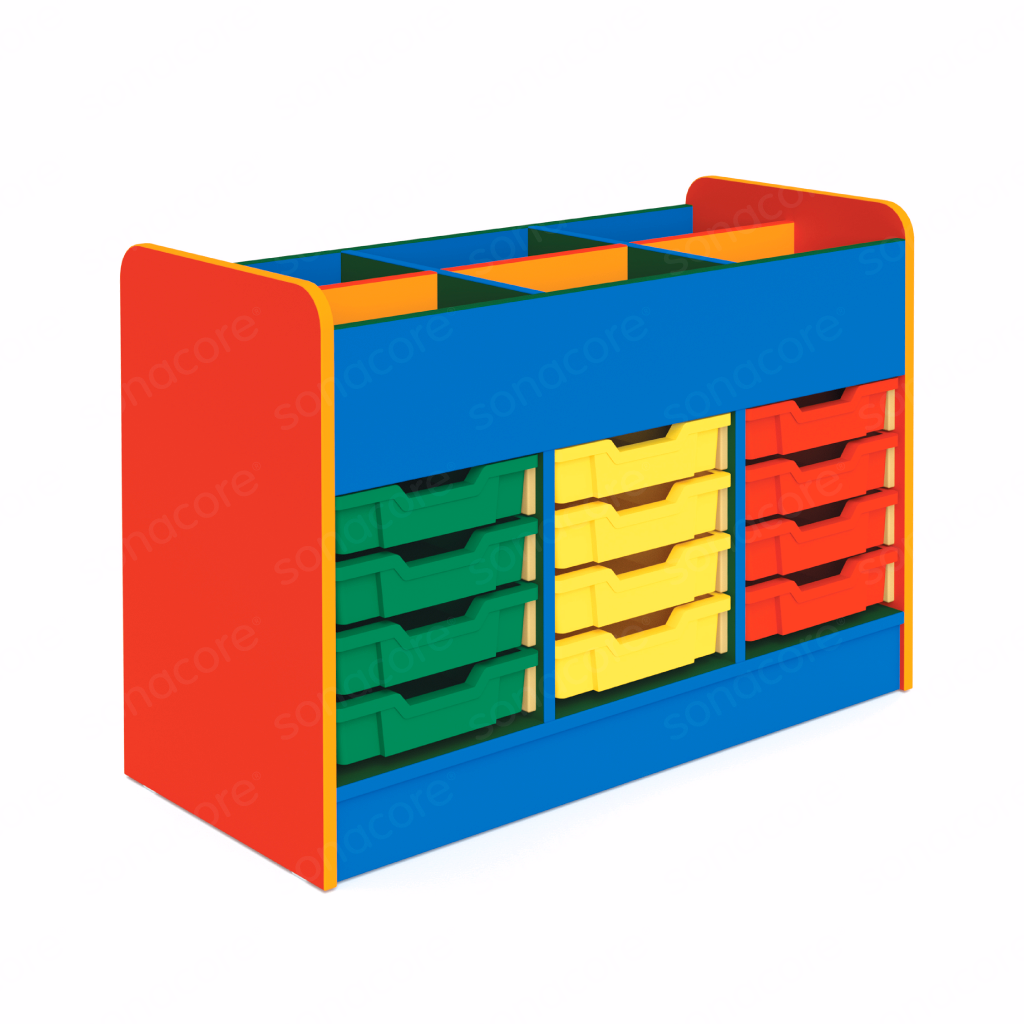 Tray Unit - 4x3 with Top Storage - Colour Burst - with 12 F1 Gratnells Trays
