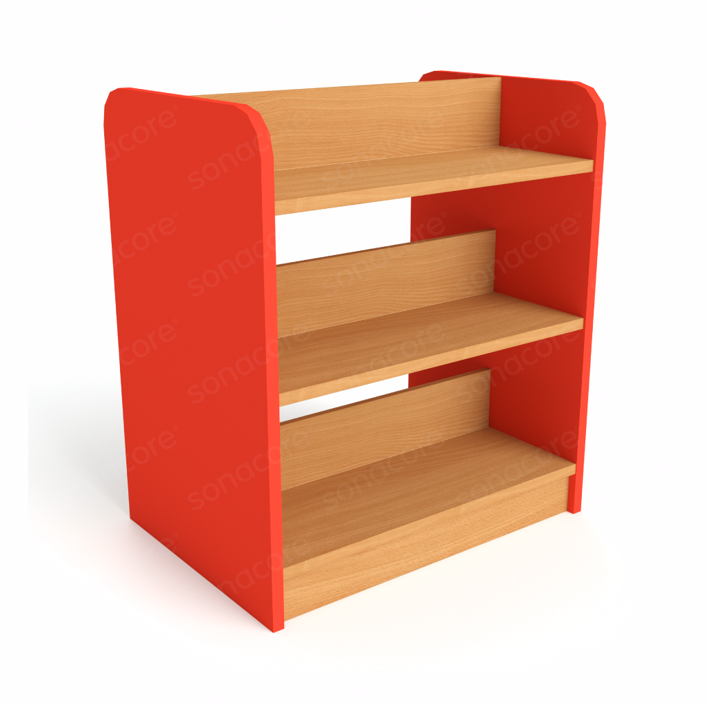 Library Bookshelf - Double Sided - 3 Level - Red