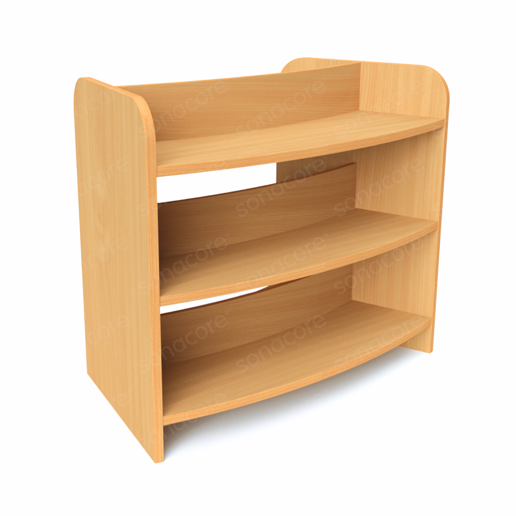 Library Bookshelf - Curved Double Sided - 3 Level - Bav Beech Finish