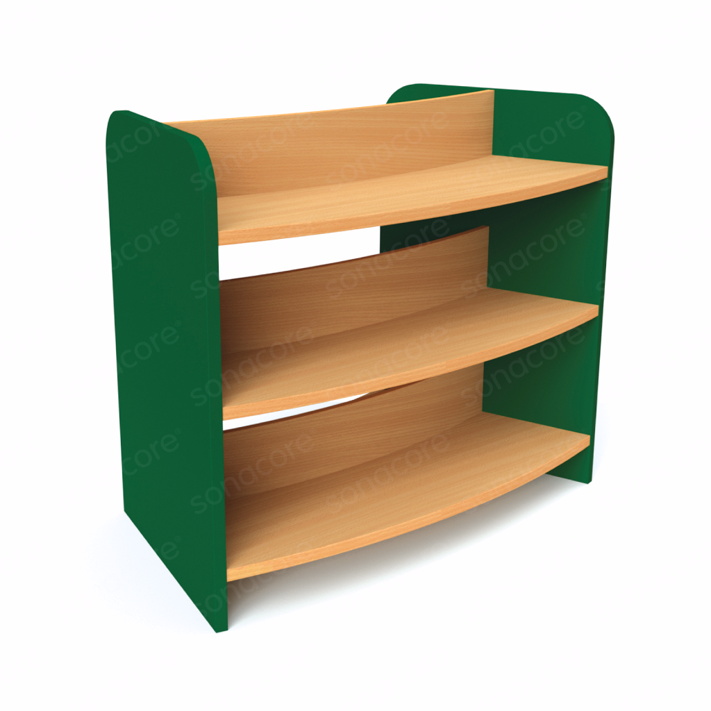 Library Bookshelf - Curved Double Sided - 3 Level - Green